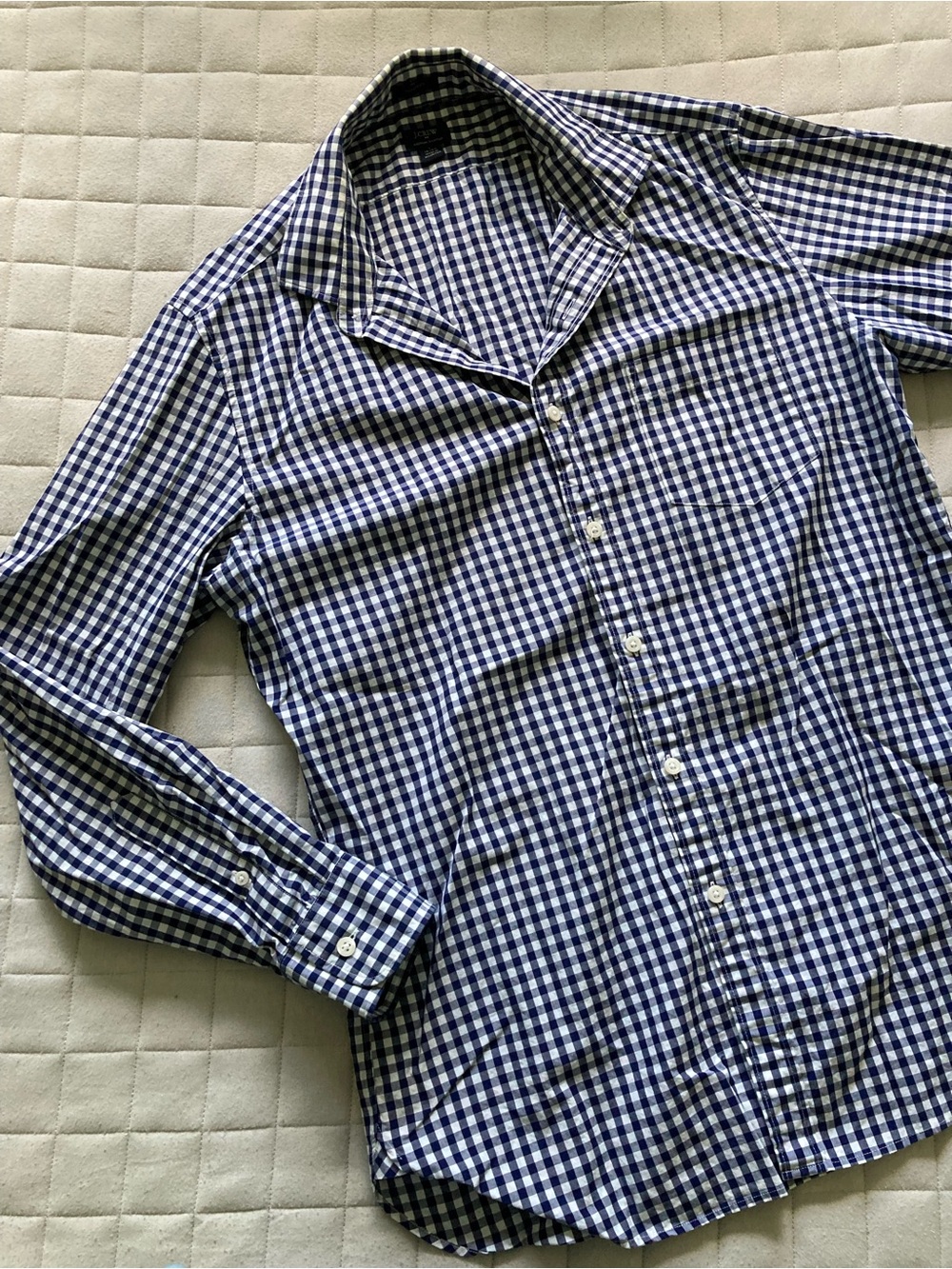 J. Crew Blue and White Gingham Checkered Button-Down Dress Shirt